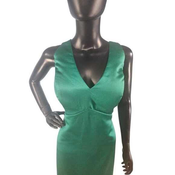 NWOT Emerald Satin V-Neck Fit/Flare Formal Dress - Da Vinci - Picture 4 of 9